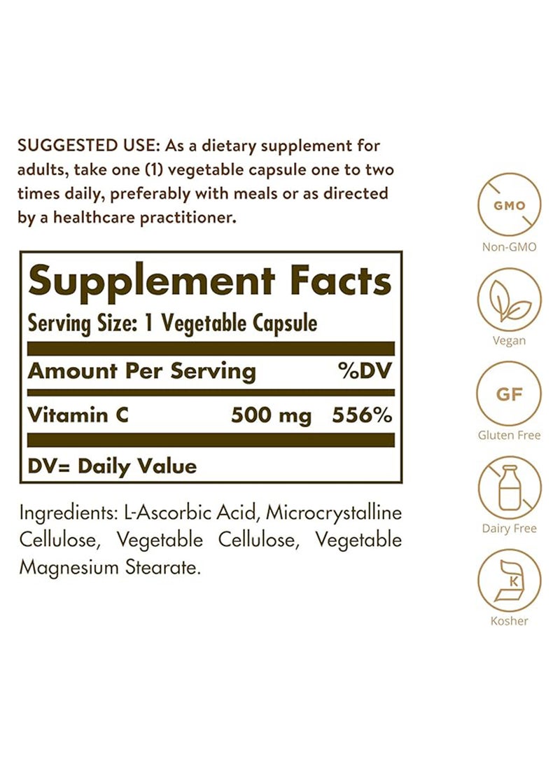 Solgar Vitamin C 500 Mg Antioxidant & Immune Support 250 Vegetable Capsules - Image 2