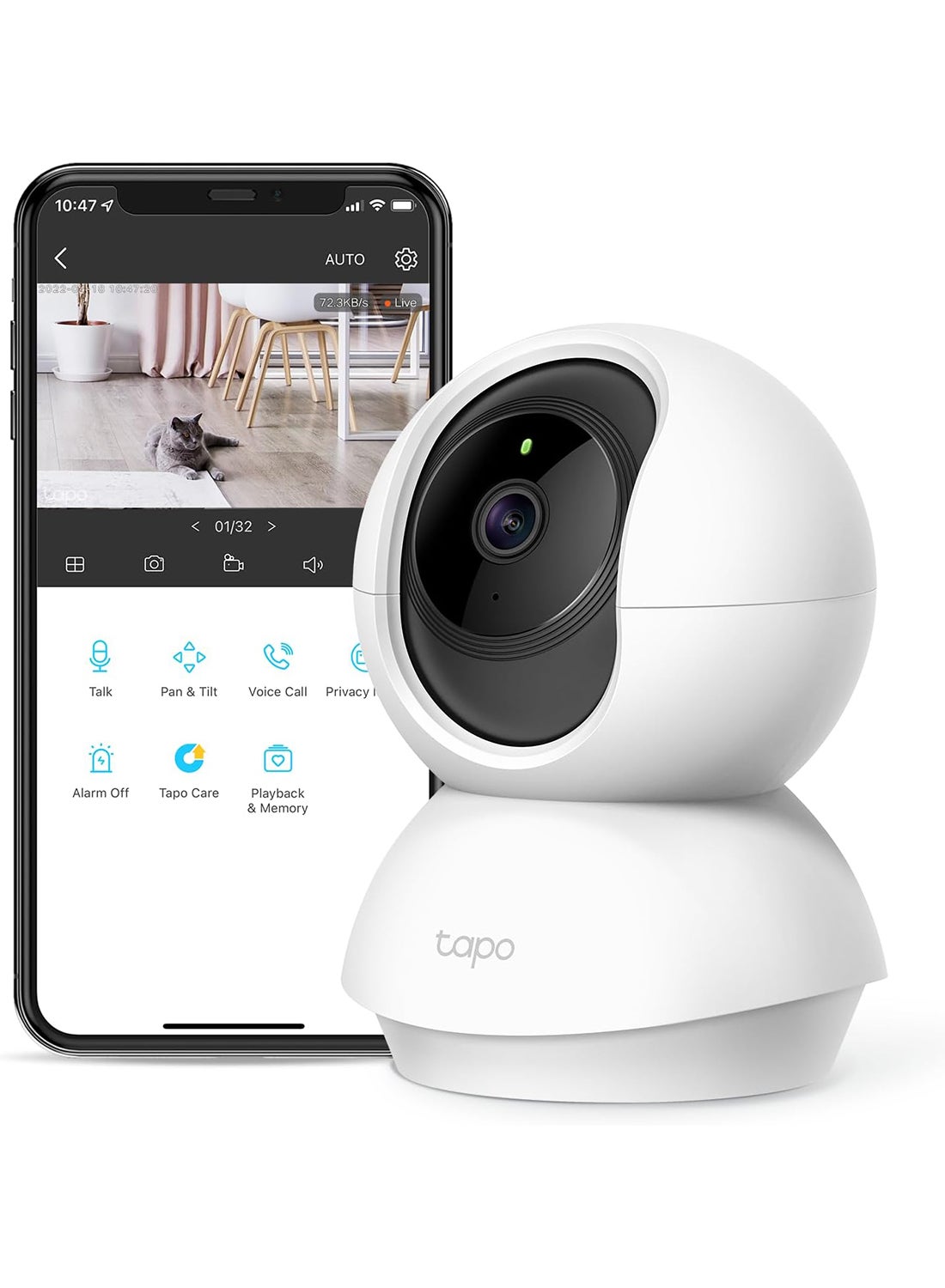 Tapo C200 Pan/Tilt 1080p Full HD Home Security Wi-Fi Camera Live View And Two-Way Audio Night Vision Motion Detection Baby Monitor MicroSD Card Support Works With Google Assistant And Amazon Alexa Remote Management By App 