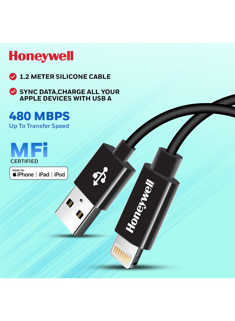 هوني ويل كابل USB 2.0 إلى Lightning، موصل Lightning أصلي من Apple معتمد من MFI، شحن سريع، كابل مزامنة وشحن غير مضفر لأجهزة iPhone وiPad وAirpods وiPod، بطول 4 أقدام (1.2 متر) - Image 1