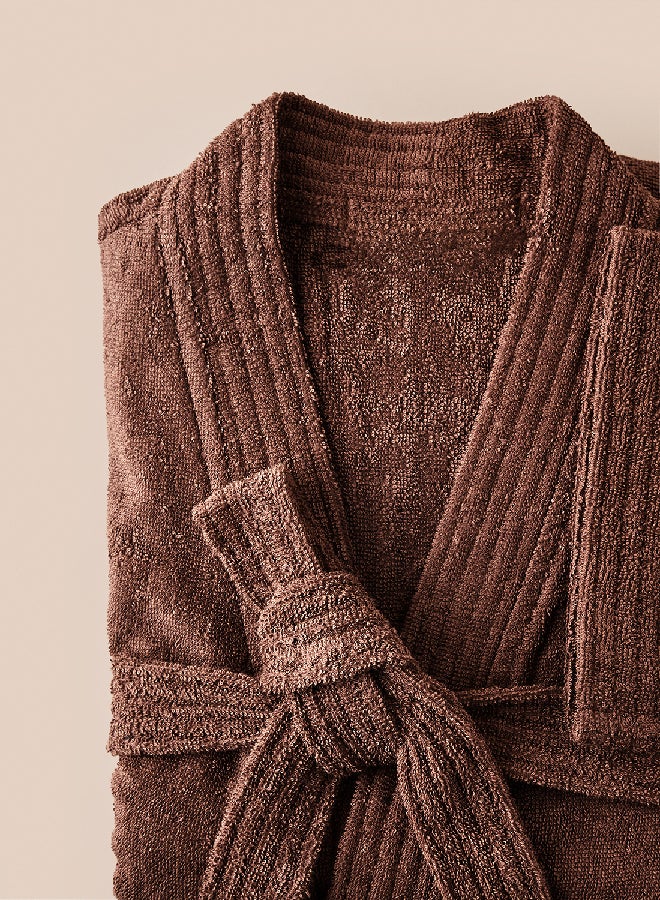 Noon East Bathrobe - 360 GSM 100% Cotton Terry Extremely Absorbent, Everyday Use - Kimono Collar & Pocket - Brown Color - 1 Piece Brown  - Image 2