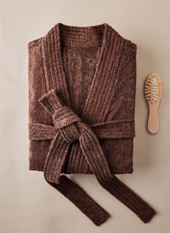 Noon East Bathrobe - 360 GSM 100% Cotton Terry Extremely Absorbent, Everyday Use - Kimono Collar & Pocket - Brown Color - 1 Piece Brown  - Image 1