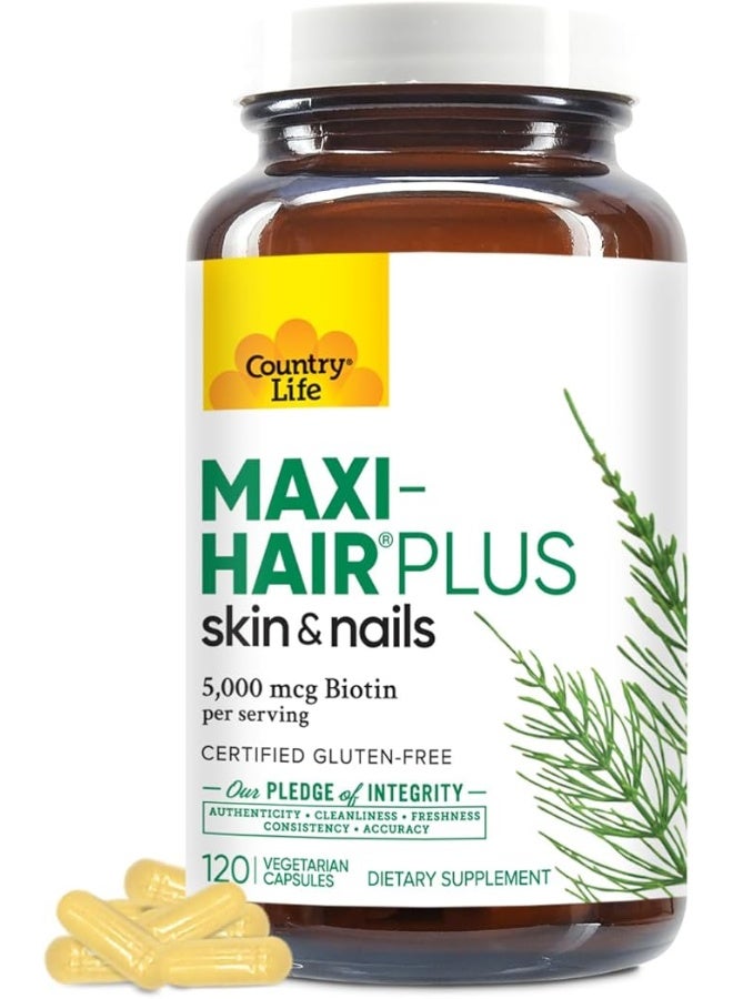 Country Life Maxi Hair Plus Dietary Supplement 5000mcg - 120 Vegetarian Capsules - Image 1