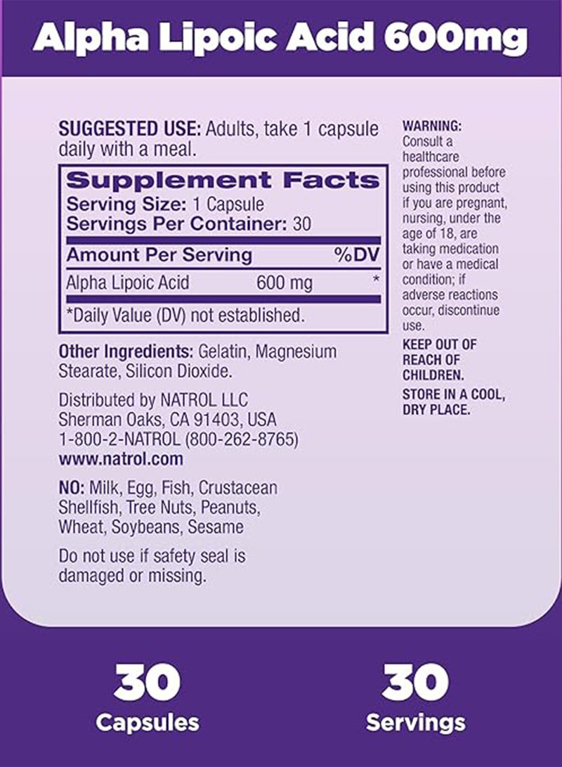 مكمل غذائي بحمض ألفا ليبويك - 30 كبسولة - Image 5