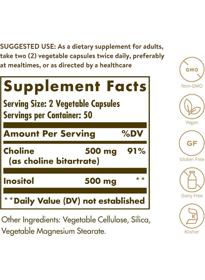 Solgar Choline/Inositol 500 Mg, 100 Vegetable Capsules Packaging May Vary - Image 3