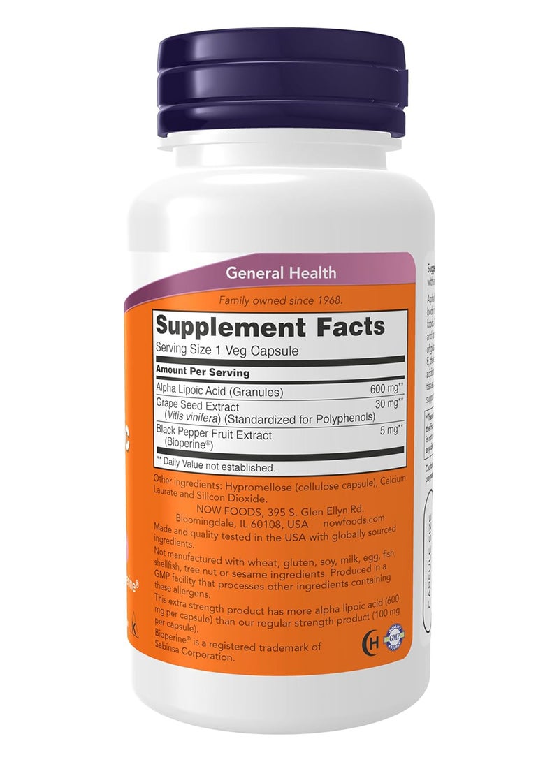 Now Foods - Extra Strength Alpha Lipoic Acid 600 Mg 60 Veg Capsules Packaging May Vary - Image 1