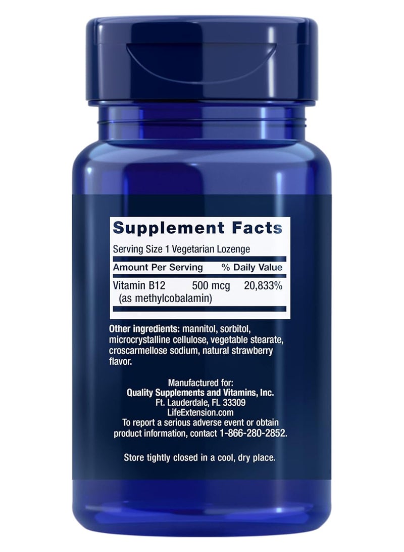 Life Extension - B-12 500 mcg Dietary Supplement - 100 Lozenges - Image 1