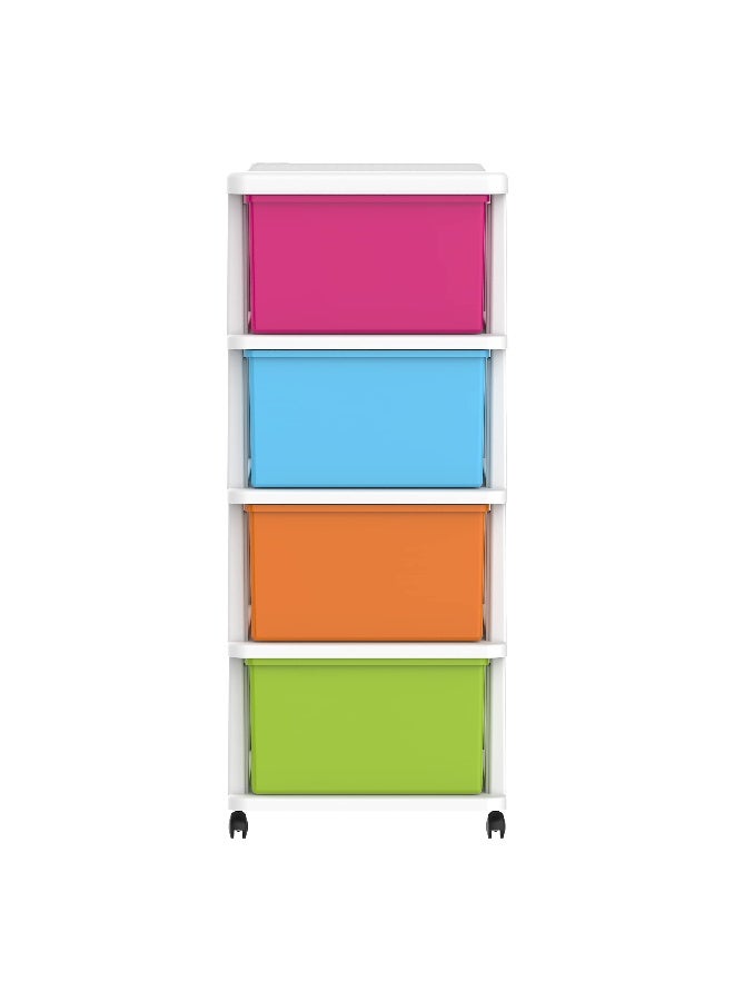 Cosmoplast 4 Tier Cedarattan Storage Cabinet with Wheels & Drawers (White Mix) White Mix - Image 1