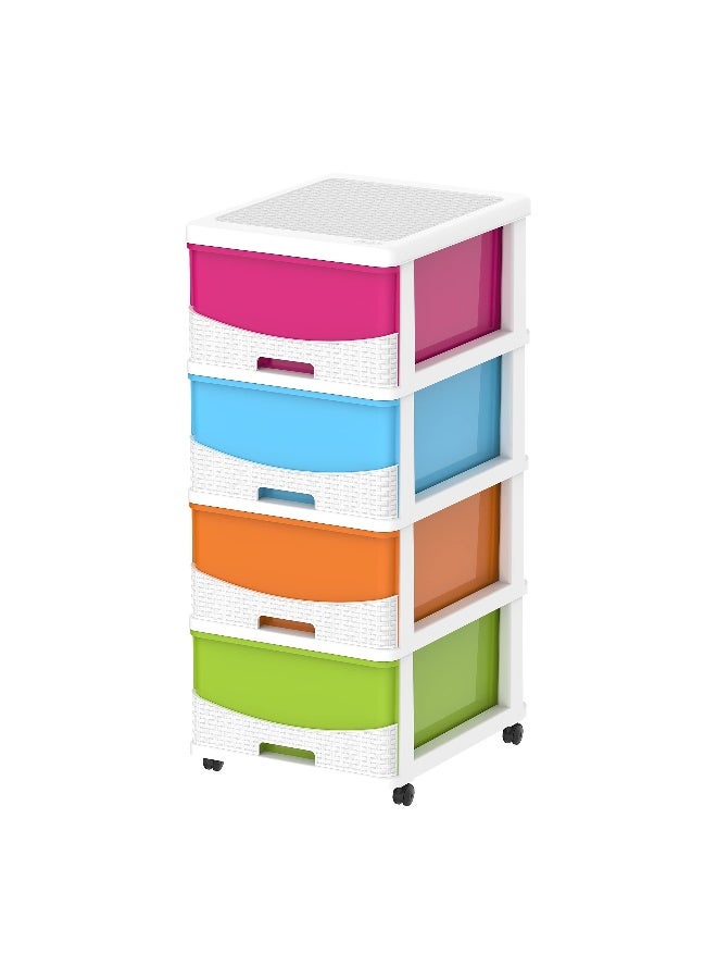 Cosmoplast 4 Tier Cedarattan Storage Cabinet with Wheels & Drawers (White Mix) White Mix - Image 2