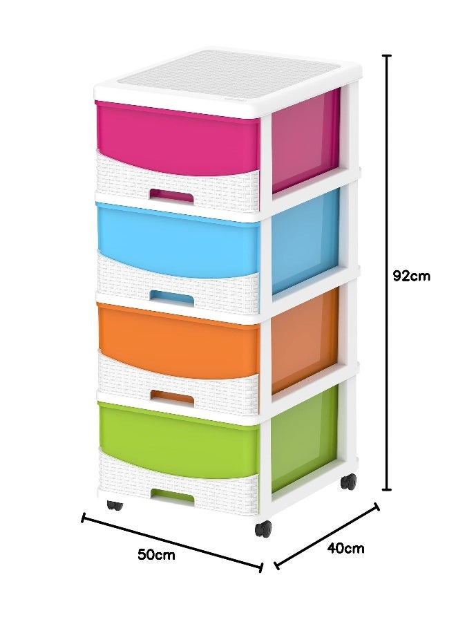 Cosmoplast 4 Tier Cedarattan Storage Cabinet with Wheels & Drawers (White Mix) White Mix - Image 3
