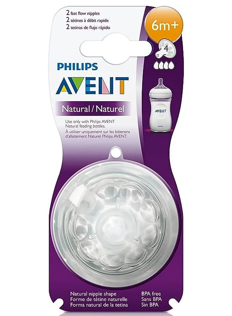 PHILIPS AVENT - Pack Of 2 Natural Feeding Teats Fast Flow 6 Months Plus  - Clear - Image 1