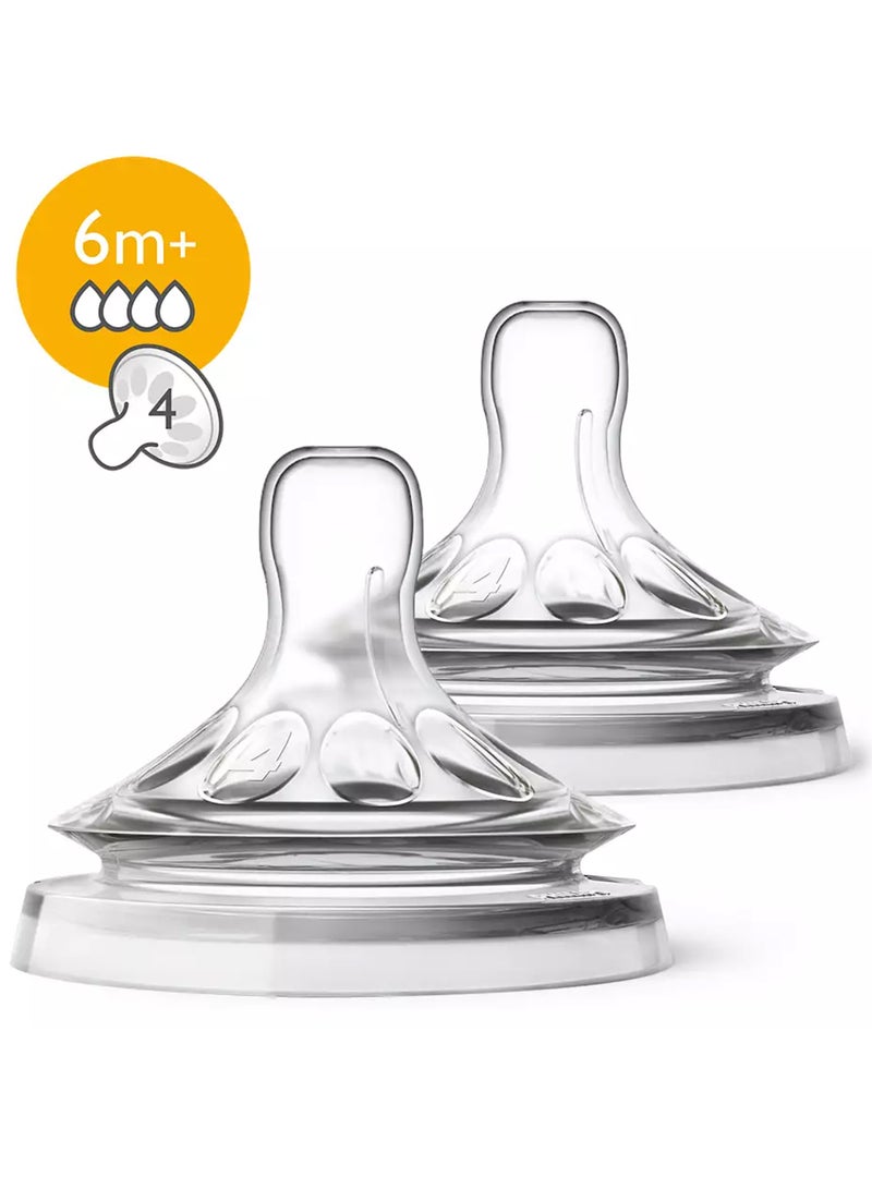 PHILIPS AVENT - Pack Of 2 Natural Feeding Teats Fast Flow 6 Months Plus  - Clear - Image 1