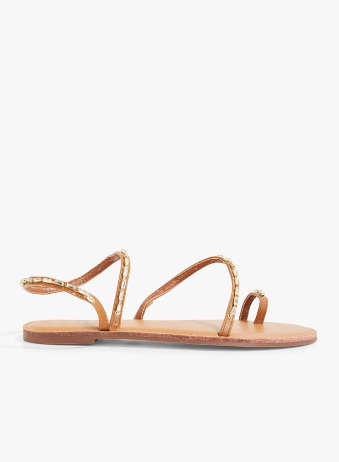 Stock Rhinestone Detail Flat Sandals Brown  - Image 1