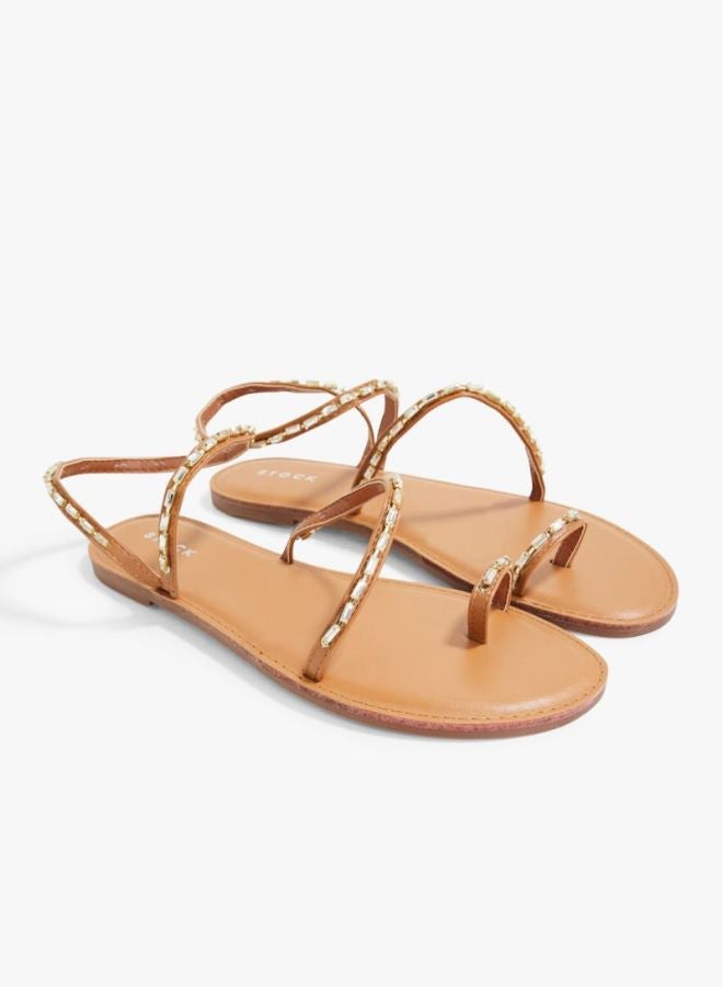 Stock Rhinestone Detail Flat Sandals Brown  - Image 2
