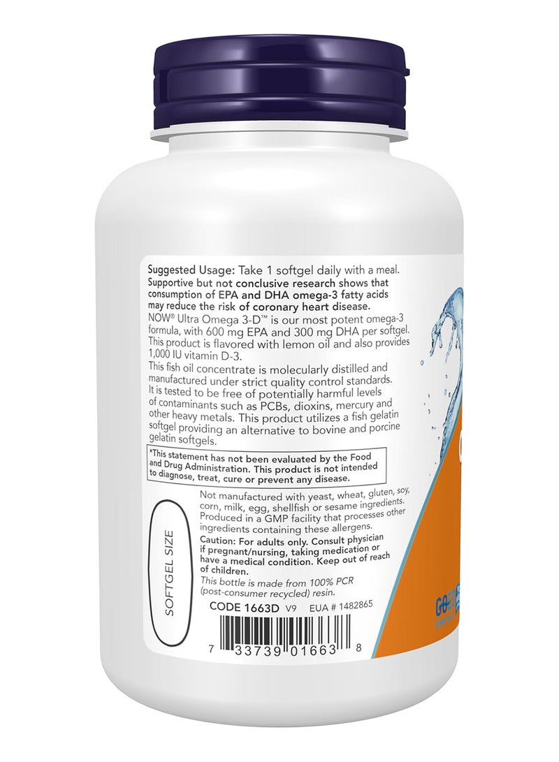 Now Foods - Ultra Omega 3-D Dietary Supplement - 90 Softgels - Image 1