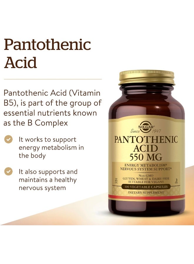 Solgar Pantothenic Acid, 550 mg, 100 Vegetable Capsules - Image 2