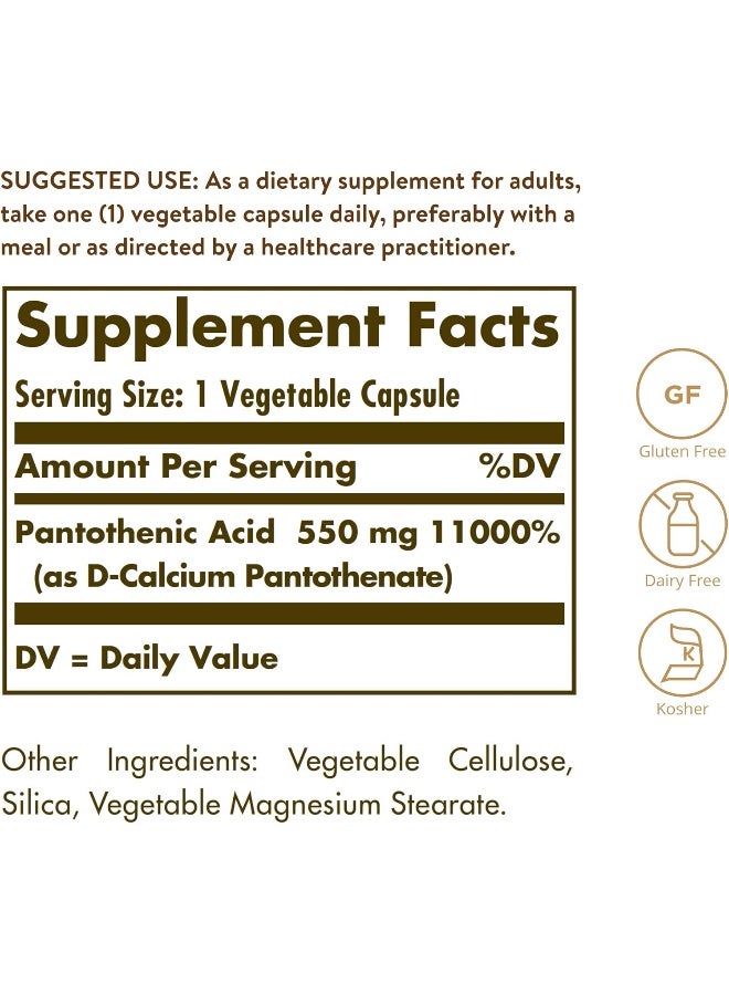 Solgar Pantothenic Acid, 550 mg, 100 Vegetable Capsules - Image 3