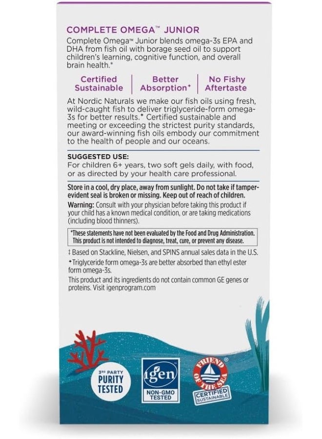 NORDIC NATURALS Complete Omega Junior, 283 mg Omega-3s + 35 mg, 180 Mini SoftGels Packaging May Vary  - Image 1