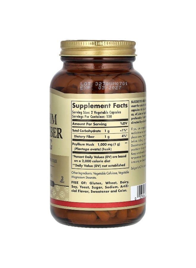 Solgar Psyllium Husks Fiber 500Mg Dietary Supplement 200 Vegetable Capsules - Image 2