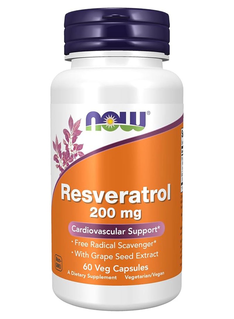 Now Foods Resveratrol Dietary Supplement 200 mg - 60 Capsules  - Image 1