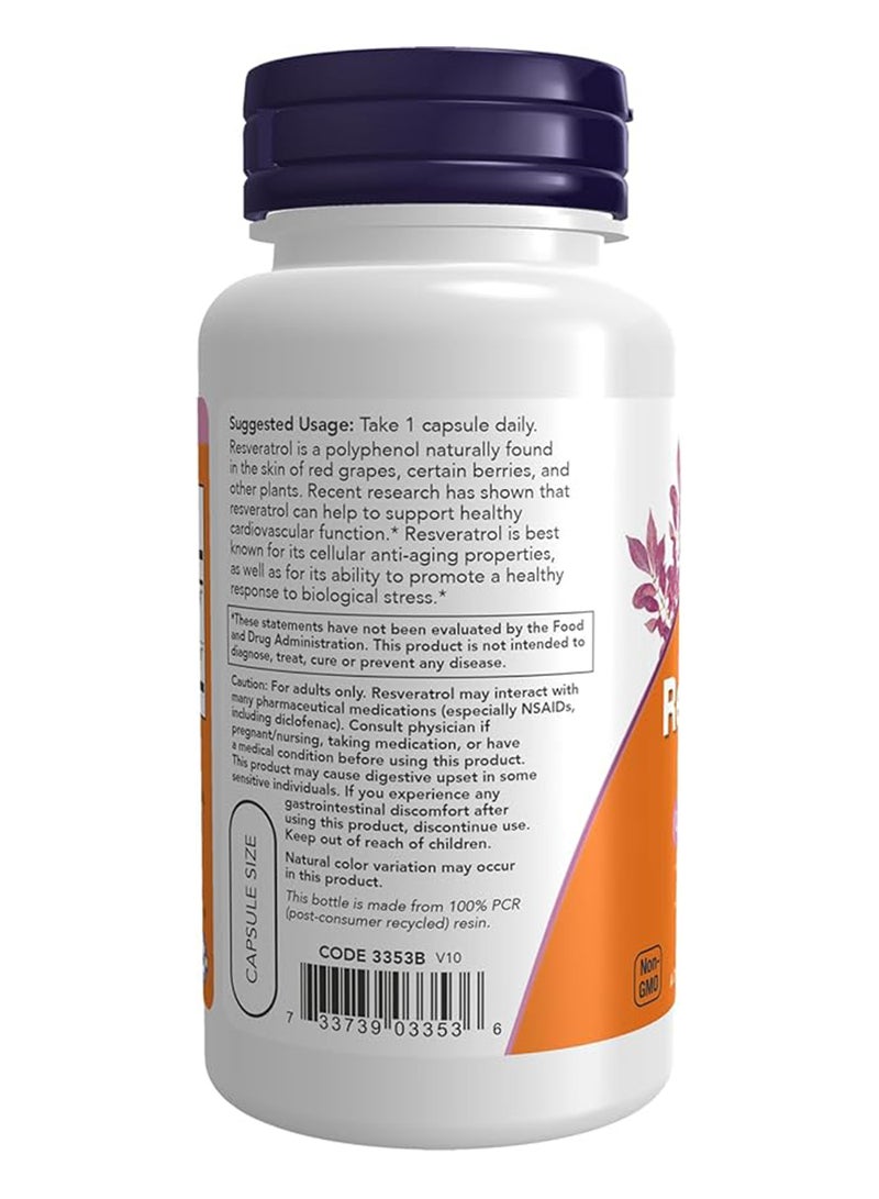 Now Foods Resveratrol Dietary Supplement 200 mg - 60 Capsules  - Image 3
