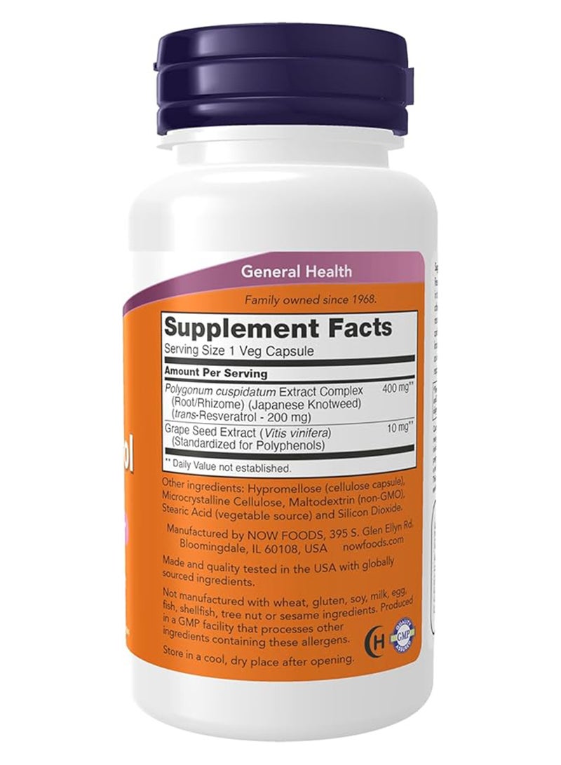 Now Foods Resveratrol Dietary Supplement 200 mg - 60 Capsules  - Image 2