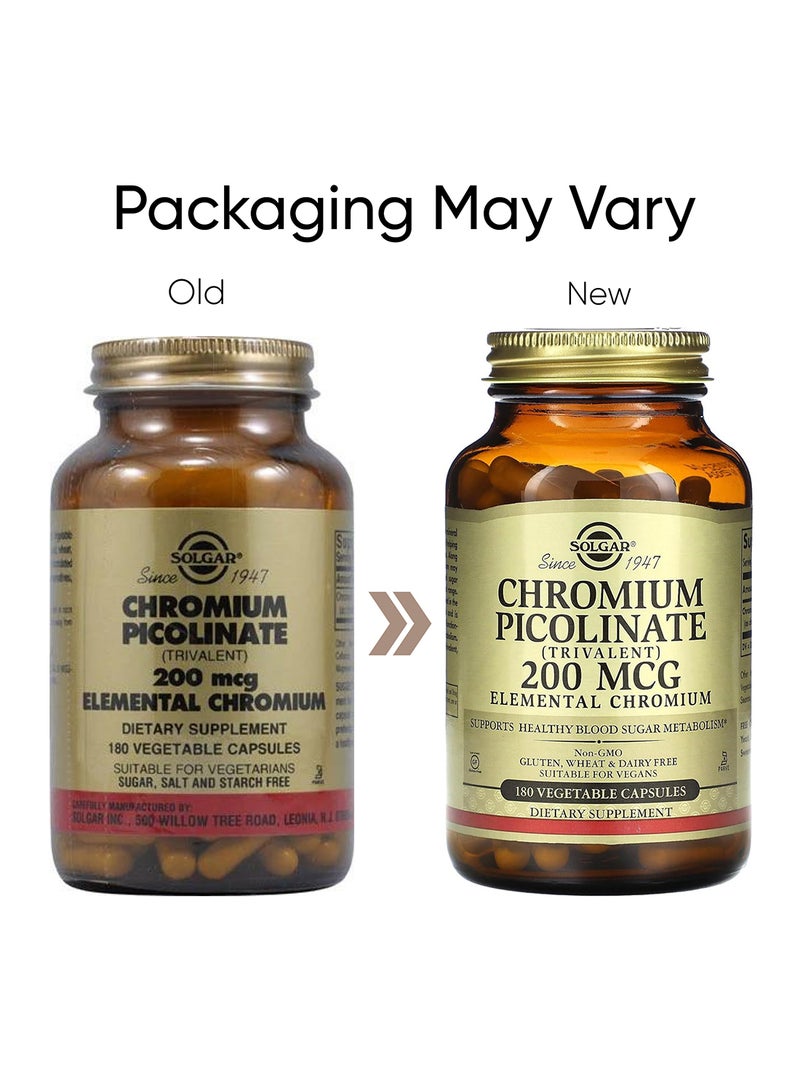Solgar Chromium Picolinate 200 Mcg 180 Vegetable Capsules Packaging May Vary - Image 2