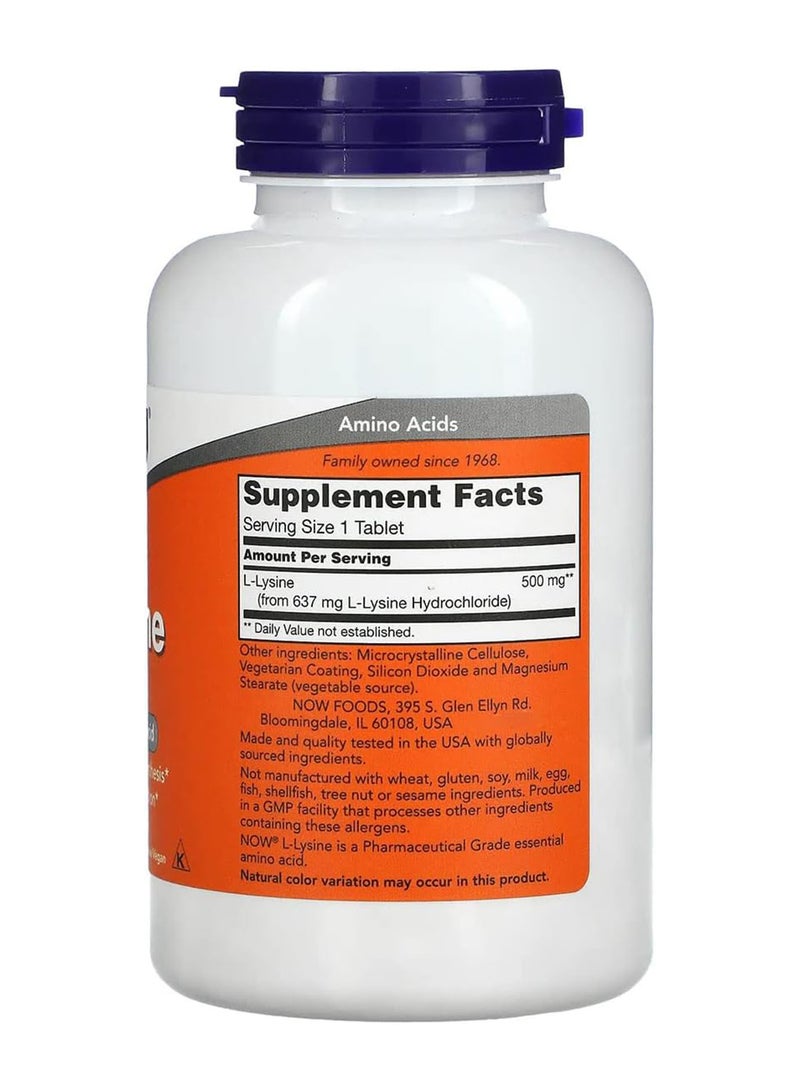 Now Foods L-Lysine, Essential Amino Acid 500mg, 250 Tablets - Image 2
