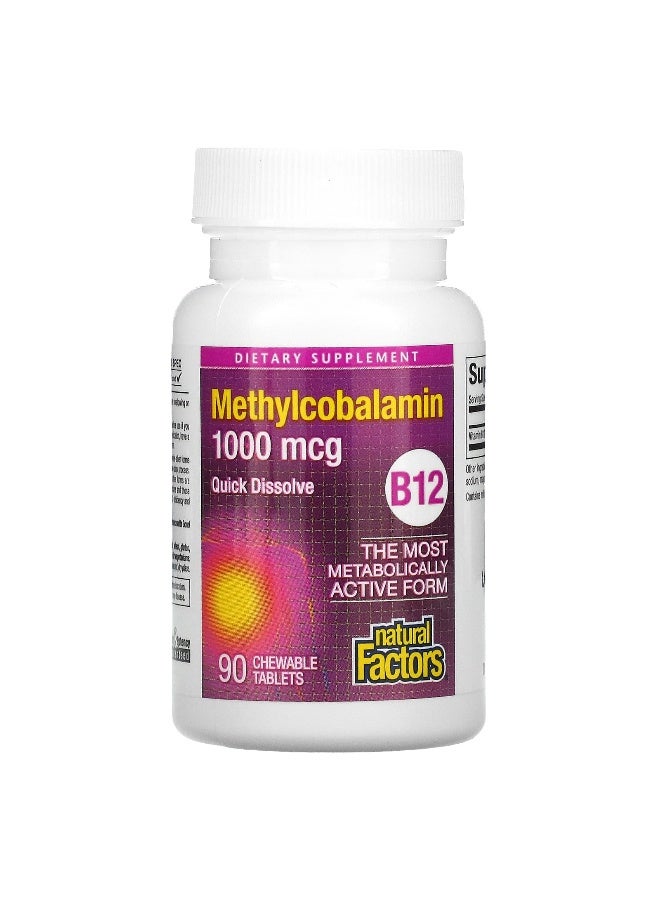 natural Factors - Methylcobalamin, B12, 1000 mcg, 90 Chewable Tablets - Image 1