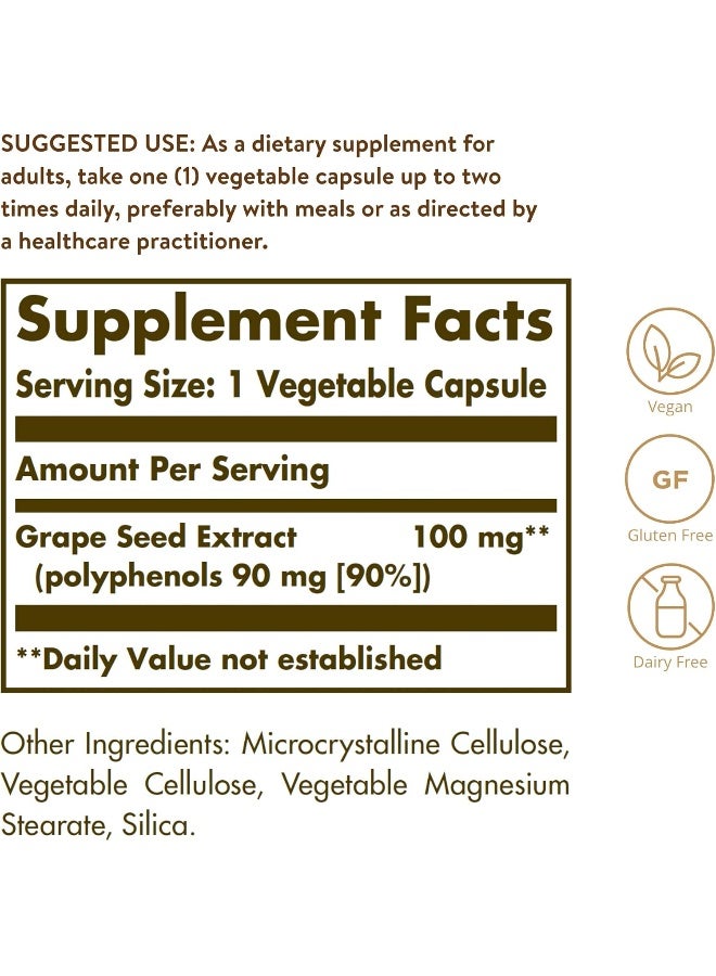 Solgar Grape Seed Extract, 100 mg - 60 Vegetable Capsules - Image 2