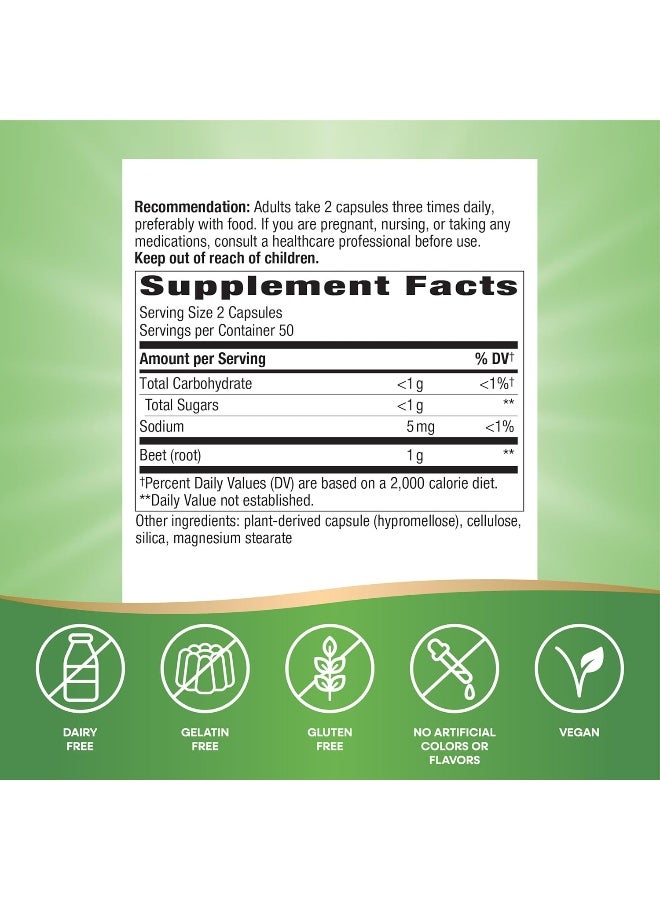 Nature's Way Beet Root Dietary Supplement 500 Mg 100 Capsules - Image 2