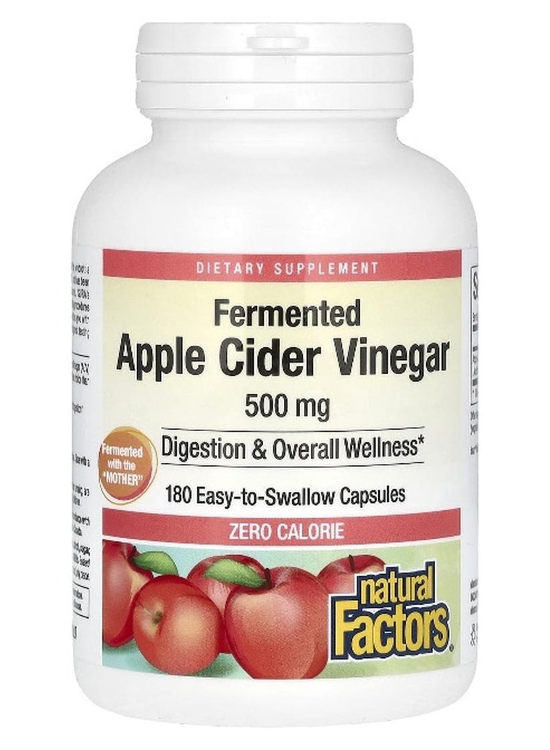 natural Factors Fermented Apple Cider Vinegar, 500 mg, 180 Easy to Swallow Capsules - Image 1