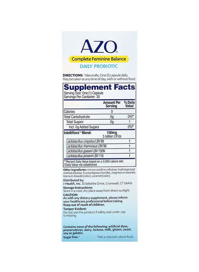 AZO, Complete Feminine Balance, Daily Probiotic, 5 Billion, 30 Once Daily Capsules - Image 2