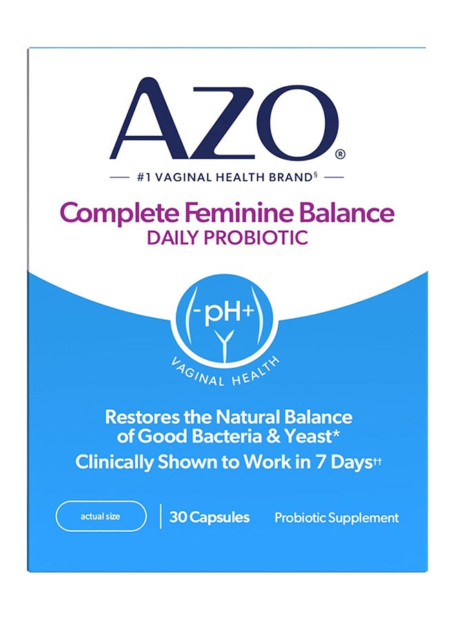 AZO, Complete Feminine Balance, Daily Probiotic, 5 Billion, 30 Once Daily Capsules - Image 1