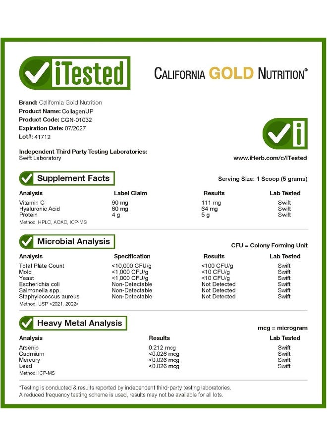 California Gold Nutrition Collagenup Marine Collagen + Hyaluronic Acid + Vitamin C Unflavored 464 G - Image 4