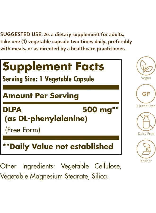 Solgar - DLPA, DL-Phenylalanine, 100 Vegetable Capsules Packaging May Vary - Image 1