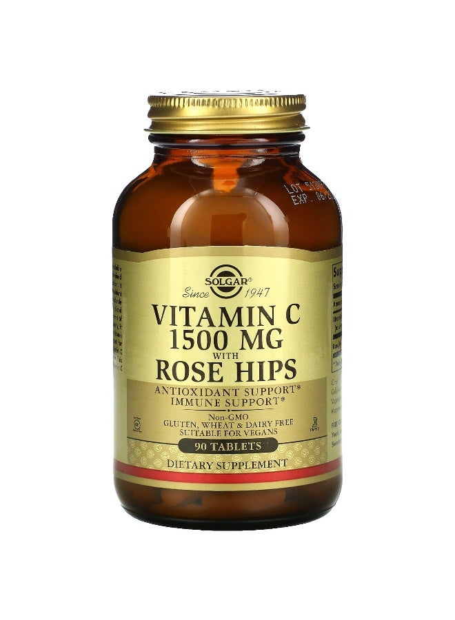 Solgar Vitamin C with Rose Hips, 1,500 mg, 90 Tablets Packaging May Vary - Image 1