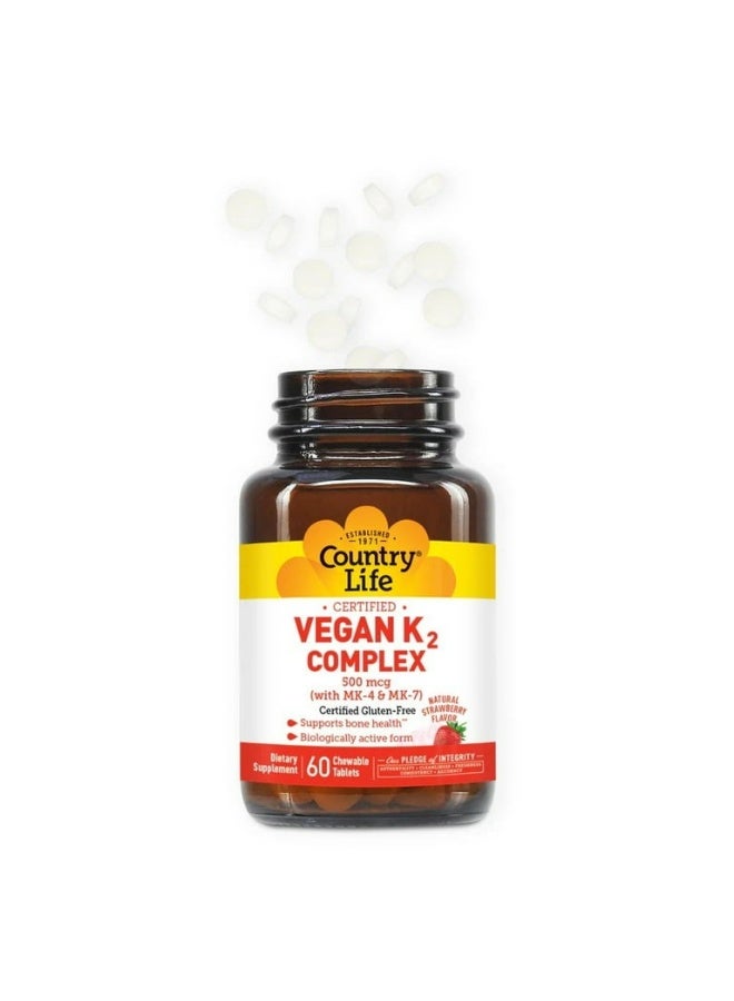 كانتري لايف Certified Vegan K2 Complex 500mcg, 60 Chewable Tablets Packaging May Vary  - Image 1