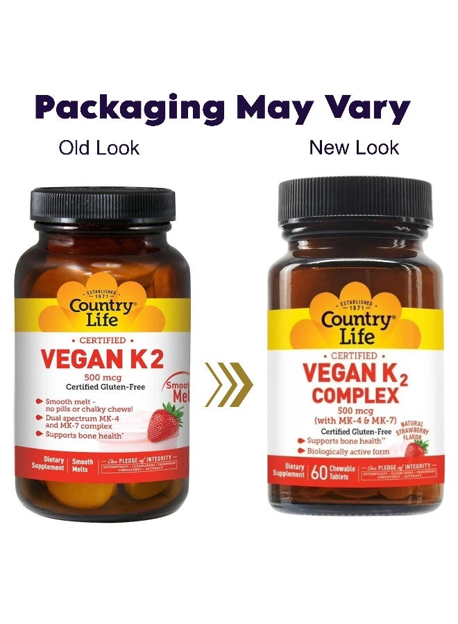 كانتري لايف Certified Vegan K2 Complex 500mcg, 60 Chewable Tablets Packaging May Vary  - Image 3