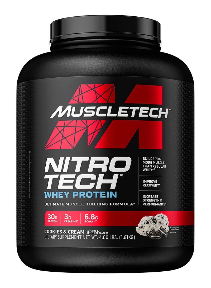 MuscleTech NitroTech Whey Protein Ultimate Muscle Building Whey Protein Cookies & Cream 4 Lbs - Image 1