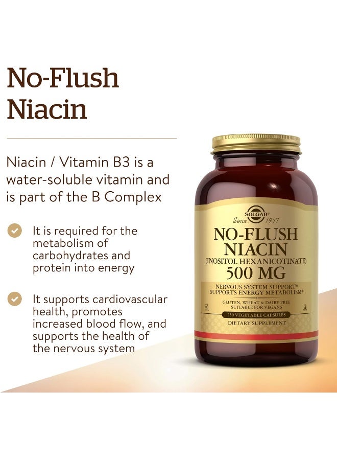 Solgar - No-Flush Niacin 500 mg, 250 Vegetable Capsules - Image 1
