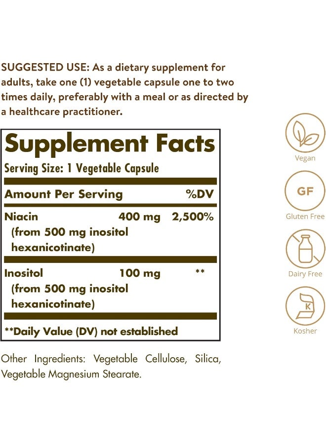 Solgar - No-Flush Niacin 500 mg, 250 Vegetable Capsules - Image 1