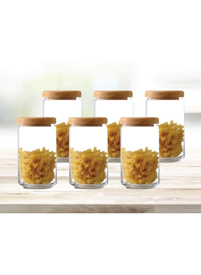 Ocean 6-Piece Pop Jar Set With Wooden Lid Clear/Brown 1000ml - Image 1