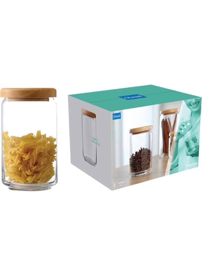 Ocean 6-Piece Pop Jar Set With Wooden Lid Clear/Brown 1000ml - Image 3