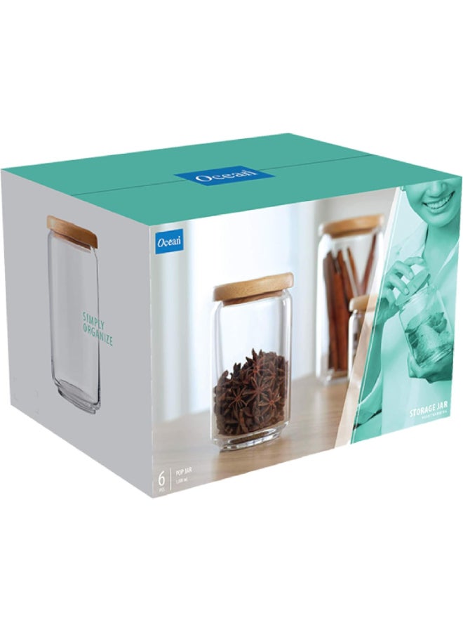 Ocean 6-Piece Pop Jar Set With Wooden Lid Clear/Brown 1000ml - Image 4