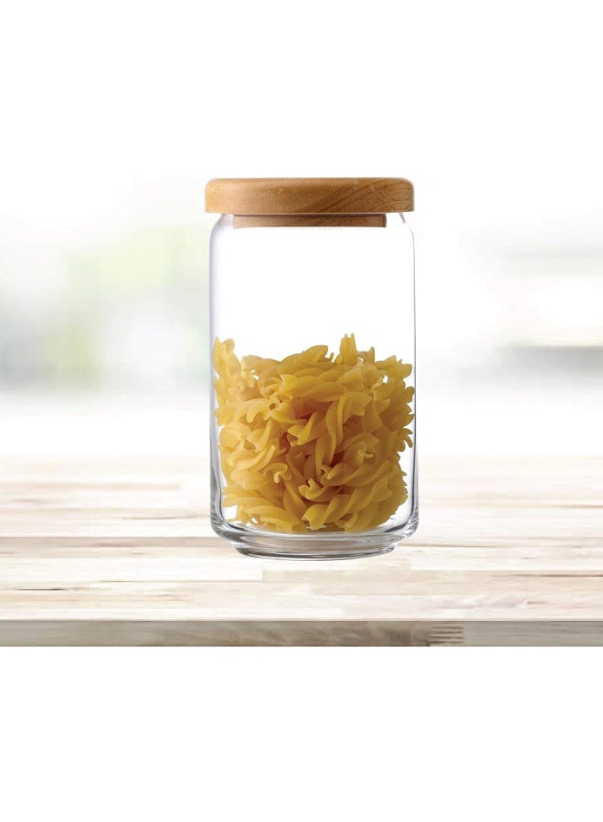 Ocean 6-Piece Pop Jar Set With Wooden Lid Clear/Brown 1000ml - Image 2