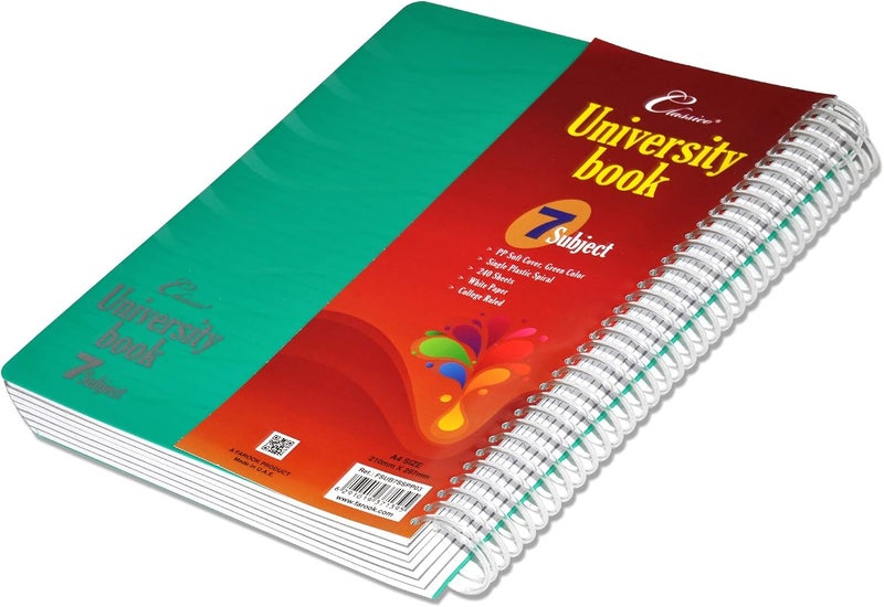 FIS 7-Subjects A4 PP Cover Classico University Book, Green - FSUB7SSPP03 (240-Sheet) White/Red/Black - Image 1