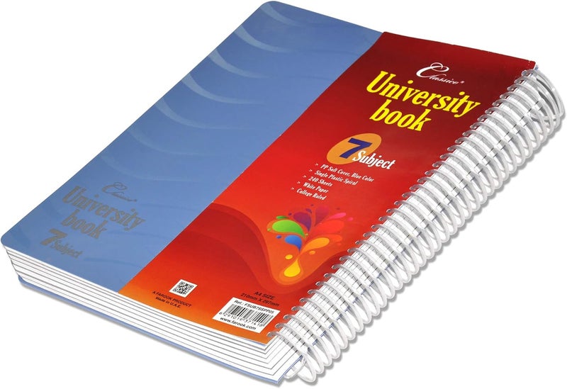 FIS 240-Sheet 7-Subjects A4 Classico University Book with PP Cover, Blue Red/Blue/White - Image 1