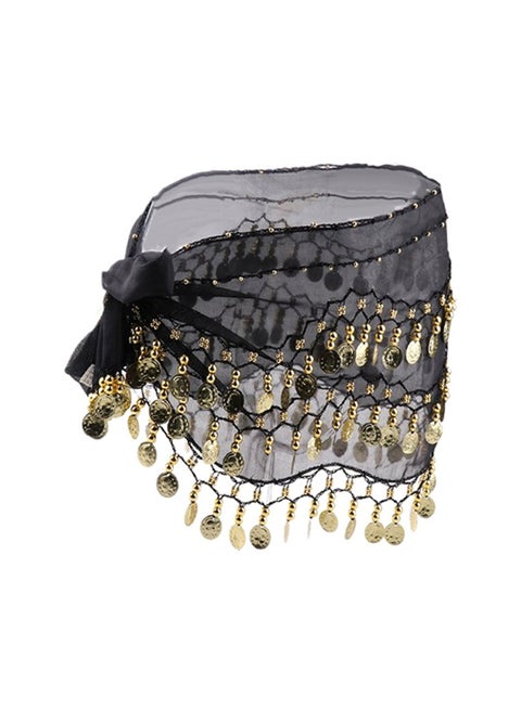 Belly Dance Hip Scarf Waist Belt With Gold Coins Black Color 10+ Years