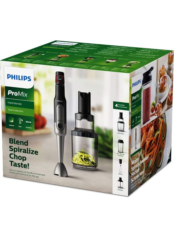 Philips - Metal Bar Handblender - ProMix Technology, Speed Touch Technology, Including On-the-go tumbler + XL Chopper + Whisk + Spiralizer, HR2657/91 Silver/Black - Image 1