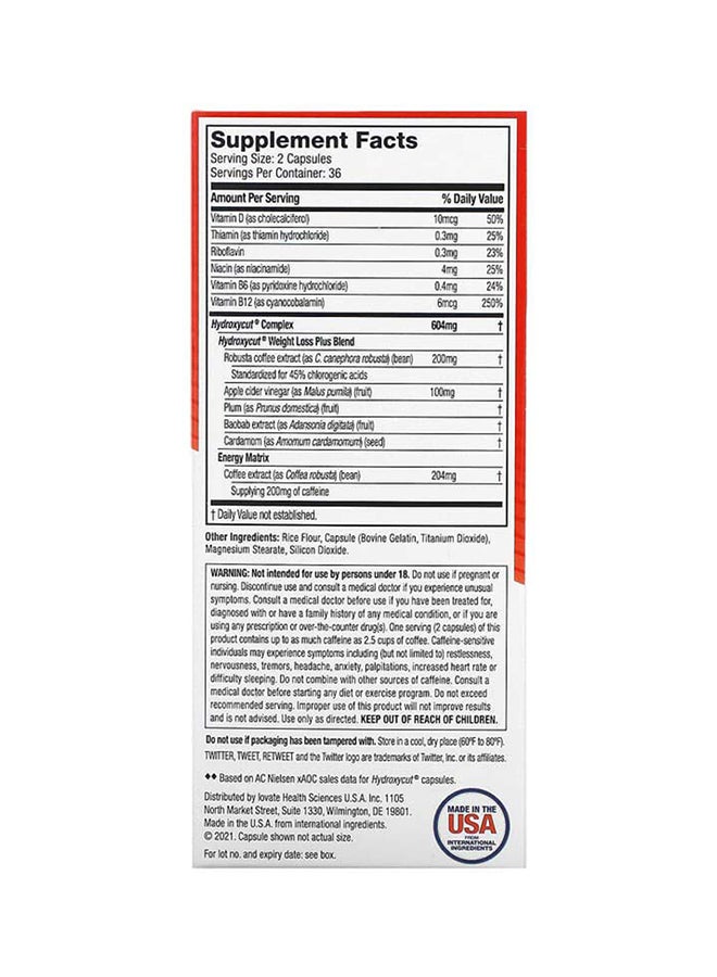 Hydroxycut, Weight Loss Original, 72 Rapid-Release Capsules - Image 2